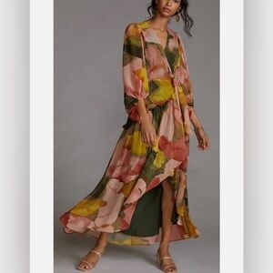 Anthropologie Hutch Floral Geo Wrap Maxi Dress